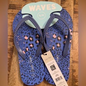 Charlie Paige Blue Cheetah Print Flip Flop Braided Look Thong Size Small